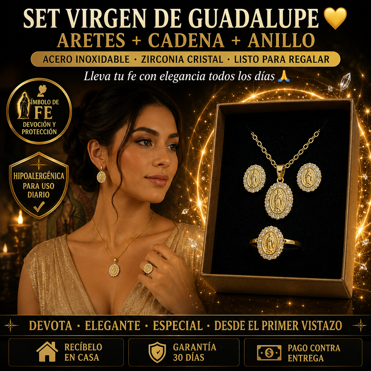Set Virgen de Guadalupe Acero Inoxidable – Lleva tu fe con elegancia todos los días