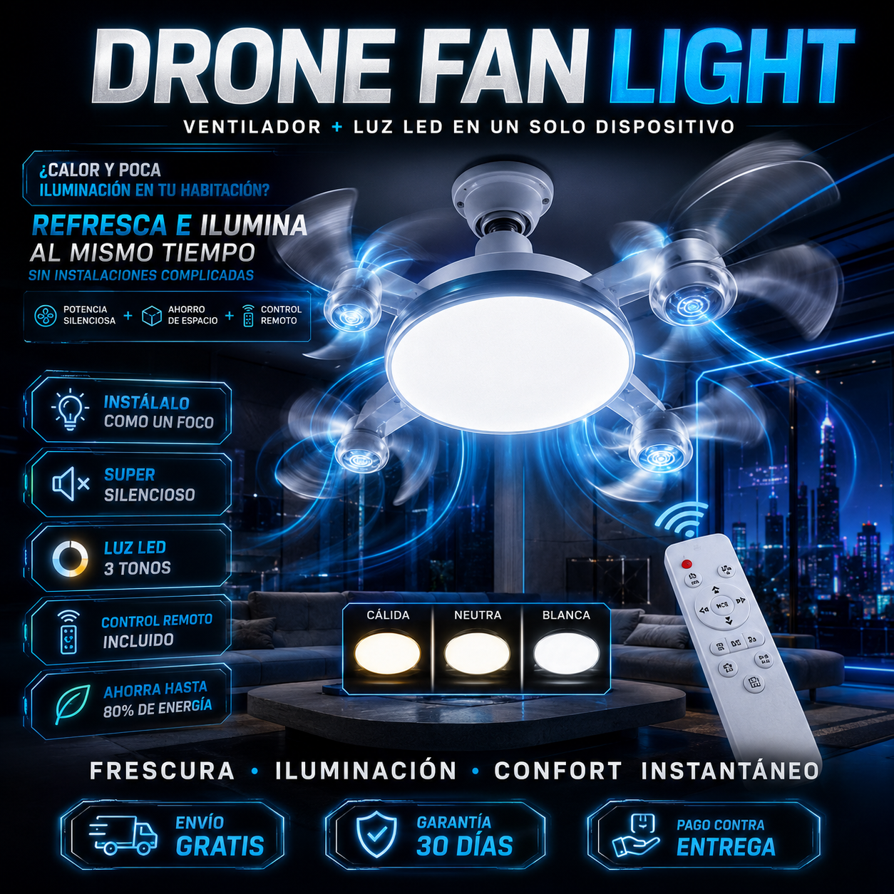 Ventilador LED de Techo Ultra Silencioso con Control Remoto | Refresca e Ilumina Tu Hogar