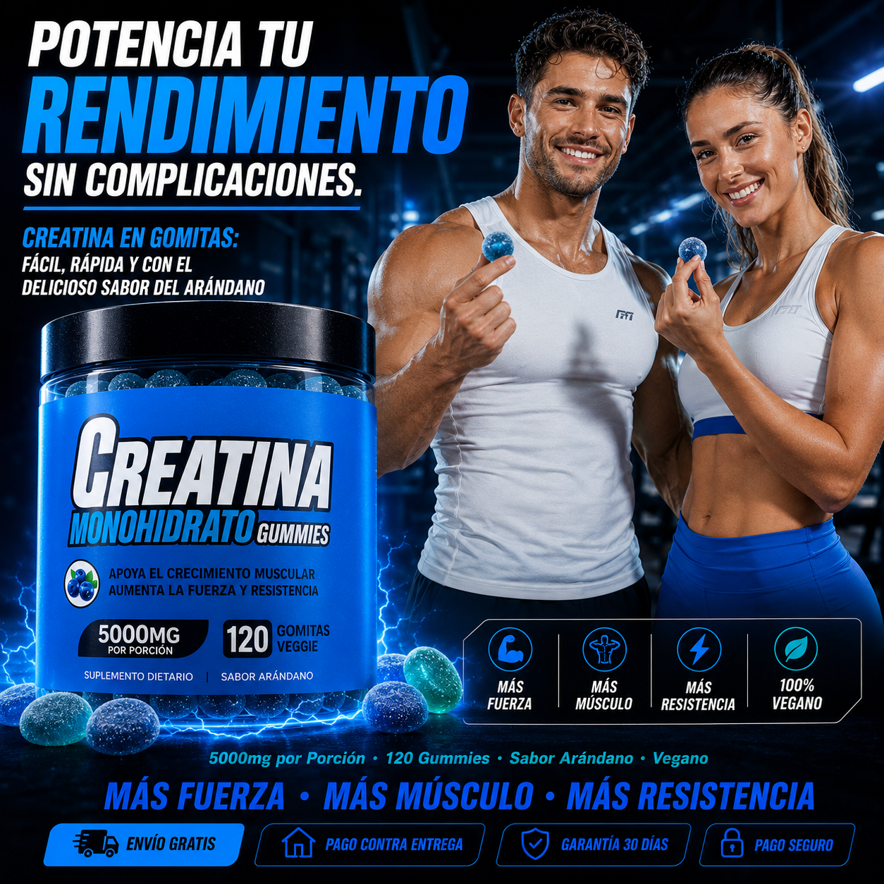 Creatina Monohidrato en Gomitas 5000mg | Fuerza, Músculo y Resistencia Sin Polvo