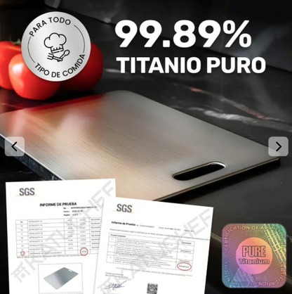 Tabla de cortar de titanio 100% puro: No más microplásticos, bacterias ni cuchillos romos