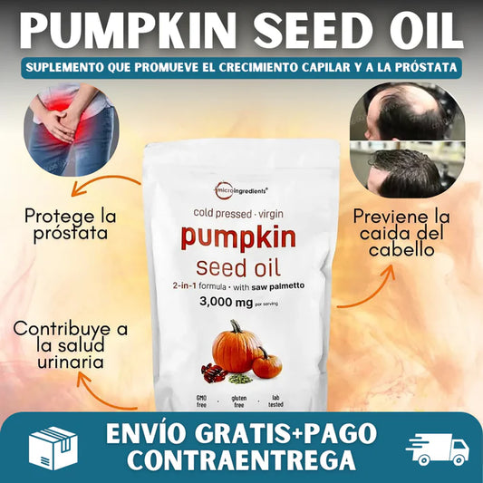 CAPSULAS DE ACEITE DE SEMILLA DE CALABAZA® Promueve el crecimiento capilar y Alivia la próstata