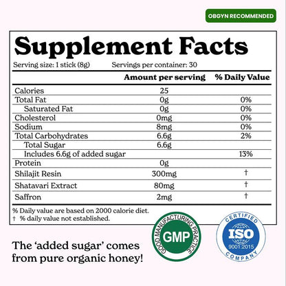 Palitos de miel SHE-Lajit  Favorece el síndrome premenstrual, el estado de ánimo y la energía