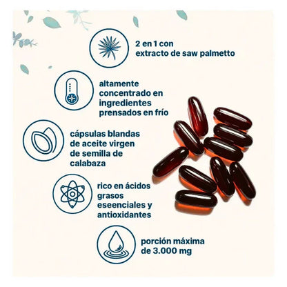 CAPSULAS DE ACEITE DE SEMILLA DE CALABAZA® Promueve el crecimiento capilar y Alivia la próstata
