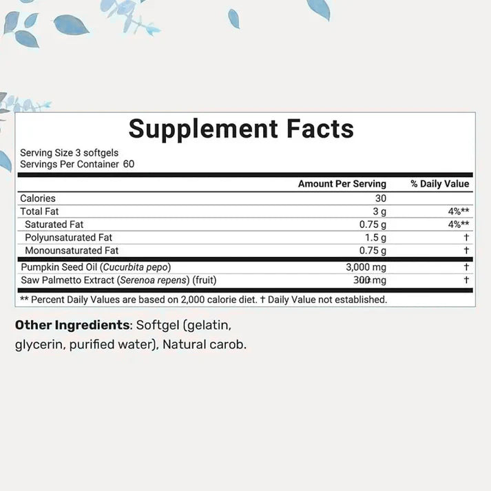 CAPSULAS DE ACEITE DE SEMILLA DE CALABAZA® Promueve el crecimiento capilar y Alivia la próstata