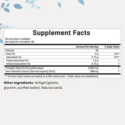 CAPSULAS DE ACEITE DE SEMILLA DE CALABAZA® Promueve el crecimiento capilar y Alivia la próstata