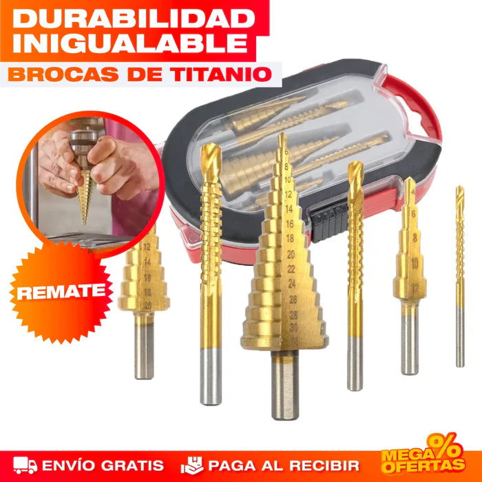 SET DE 3 BROCAS  ESCALONADAS DE TITANIO