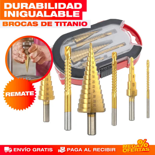 SET DE 3 BROCAS  ESCALONADAS DE TITANIO
