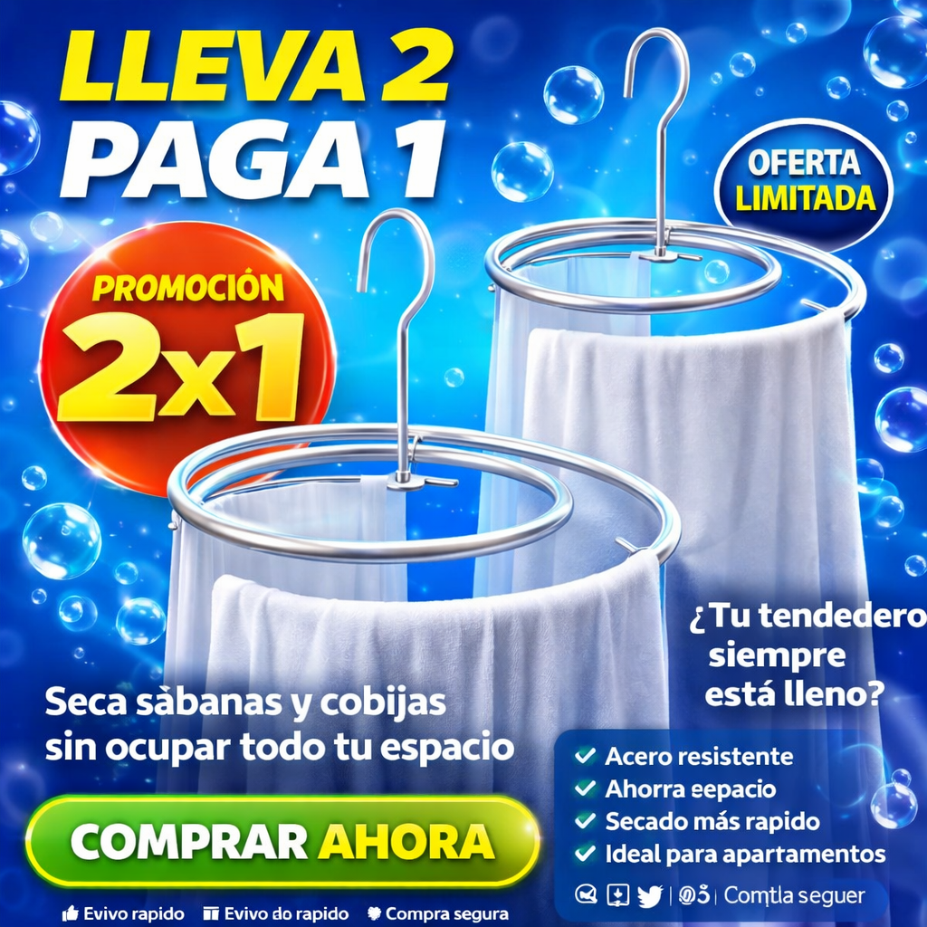 Gancho en espiral 2X1 — Seca Sábanas y Cobijas en Menos de 3 Horas Sin Ocupar Espacio