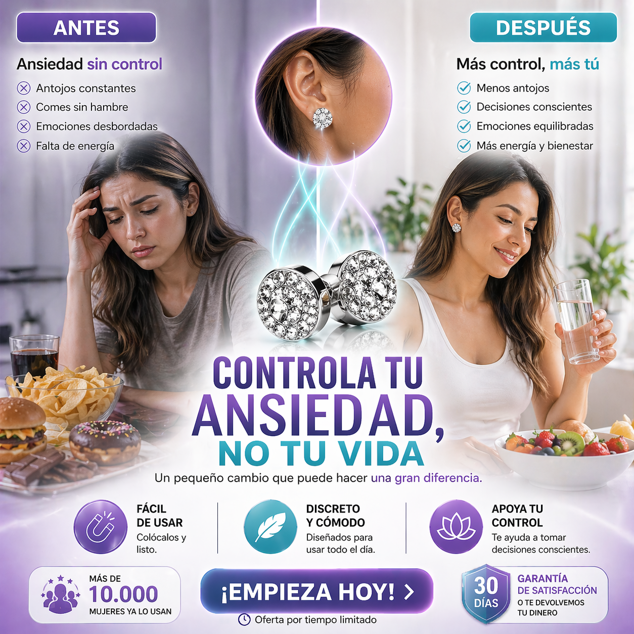 Aretes Magnéticos para Controlar la Ansiedad y Reducir Antojos de Forma Cómoda y Discreta
