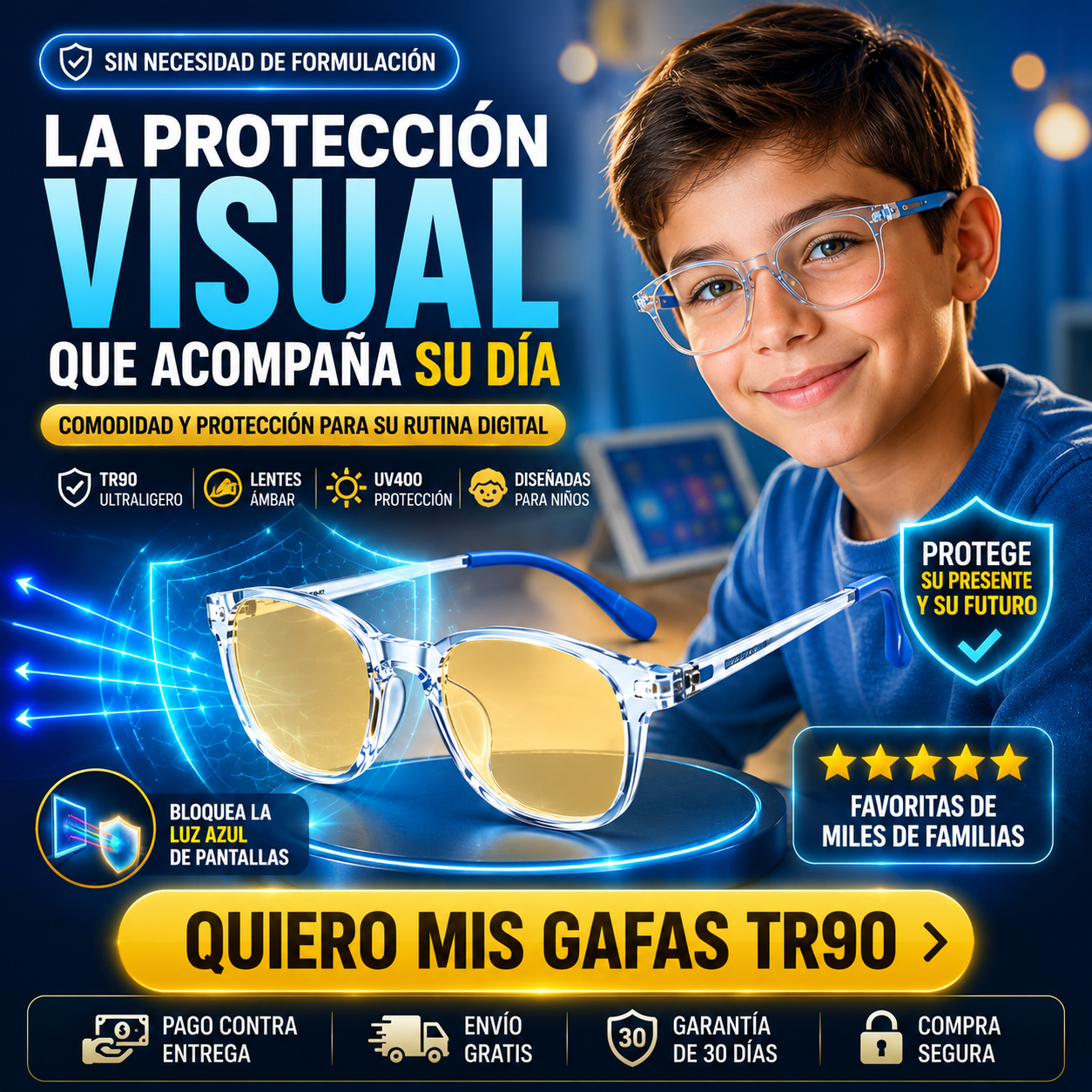 Gafas Infantiles Bloqueadoras de Luz Azul TR90 — Protege la Vista de tu Hijo desde Hoy