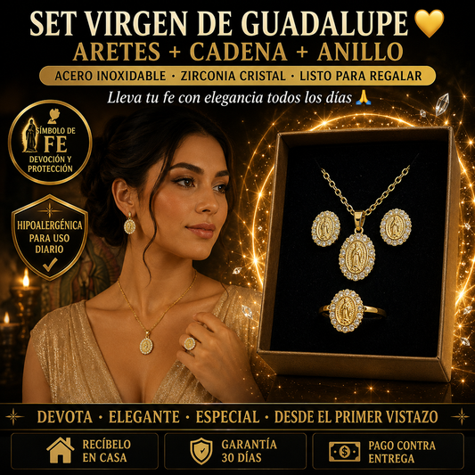 Set Virgen de Guadalupe Acero Inoxidable – Lleva tu fe con elegancia todos los días