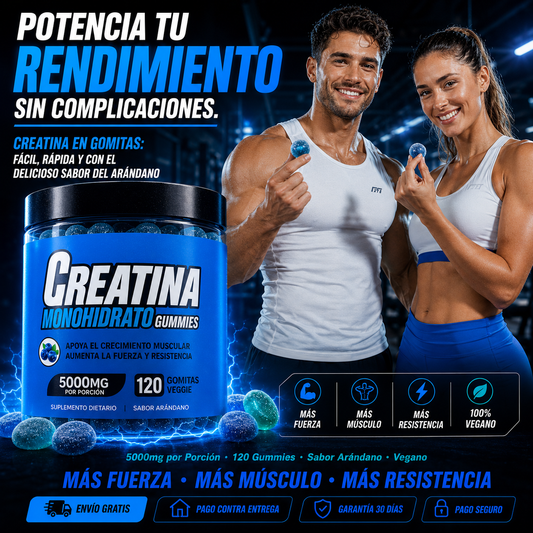 Creatina Monohidrato en Gomitas 5000mg | Fuerza, Músculo y Resistencia Sin Polvo
