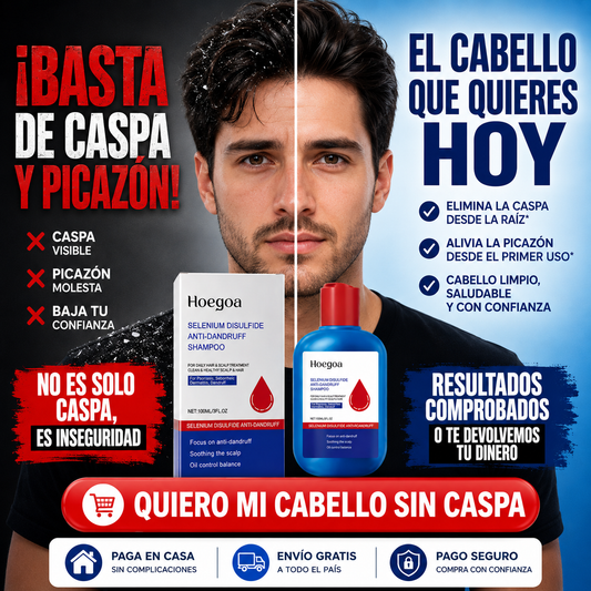 Champú Anticaspa con Selenio Hoegoa - Elimina la Grasa y limpia profundamente desde el primer uso.