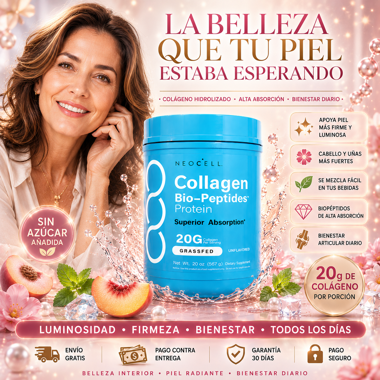 NeoCell Collagen Biopeptides 20g | Piel Firme y Radiante Desde Adentro ✨