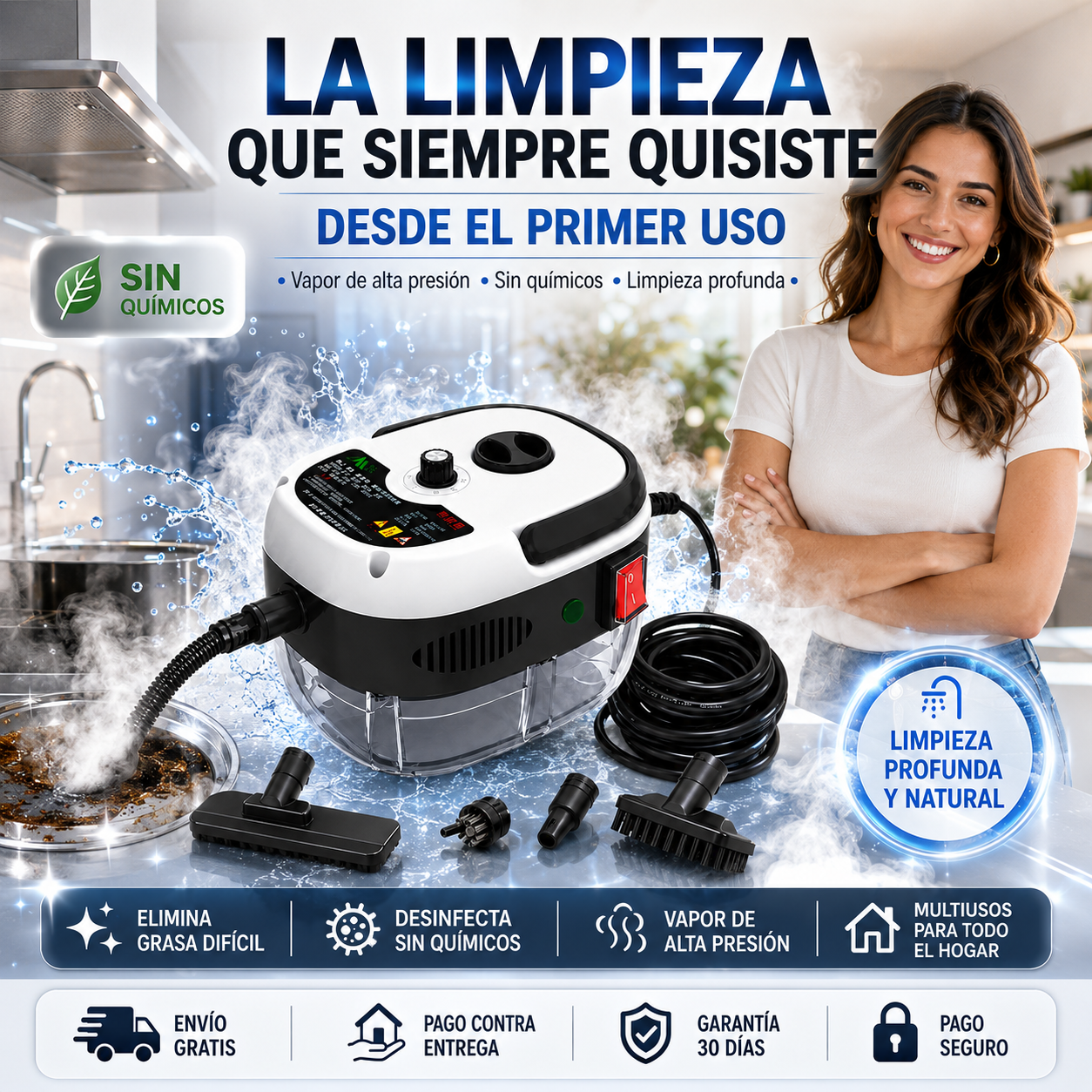 🚿 Limpiador a Vapor 2500W | Elimina Grasa y Suciedad Difícil Sin Químicos