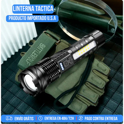 Linterna LED Super Luminosa con Zoom Telescópico de Hasta 3800 Metros Alcance.