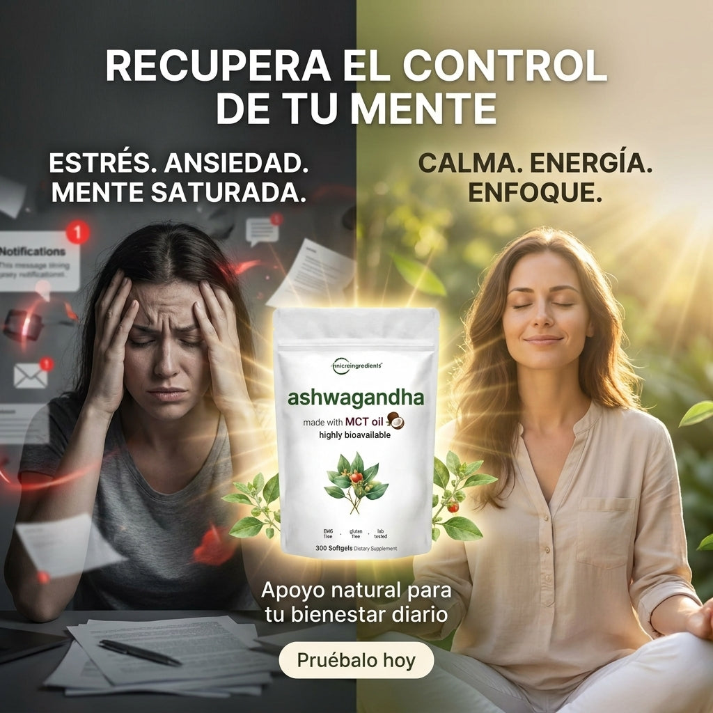 Ashwagandha + MCT Oil 6000mg: Reduce el estrés y aumenta tu energía diaria con máxima absorción