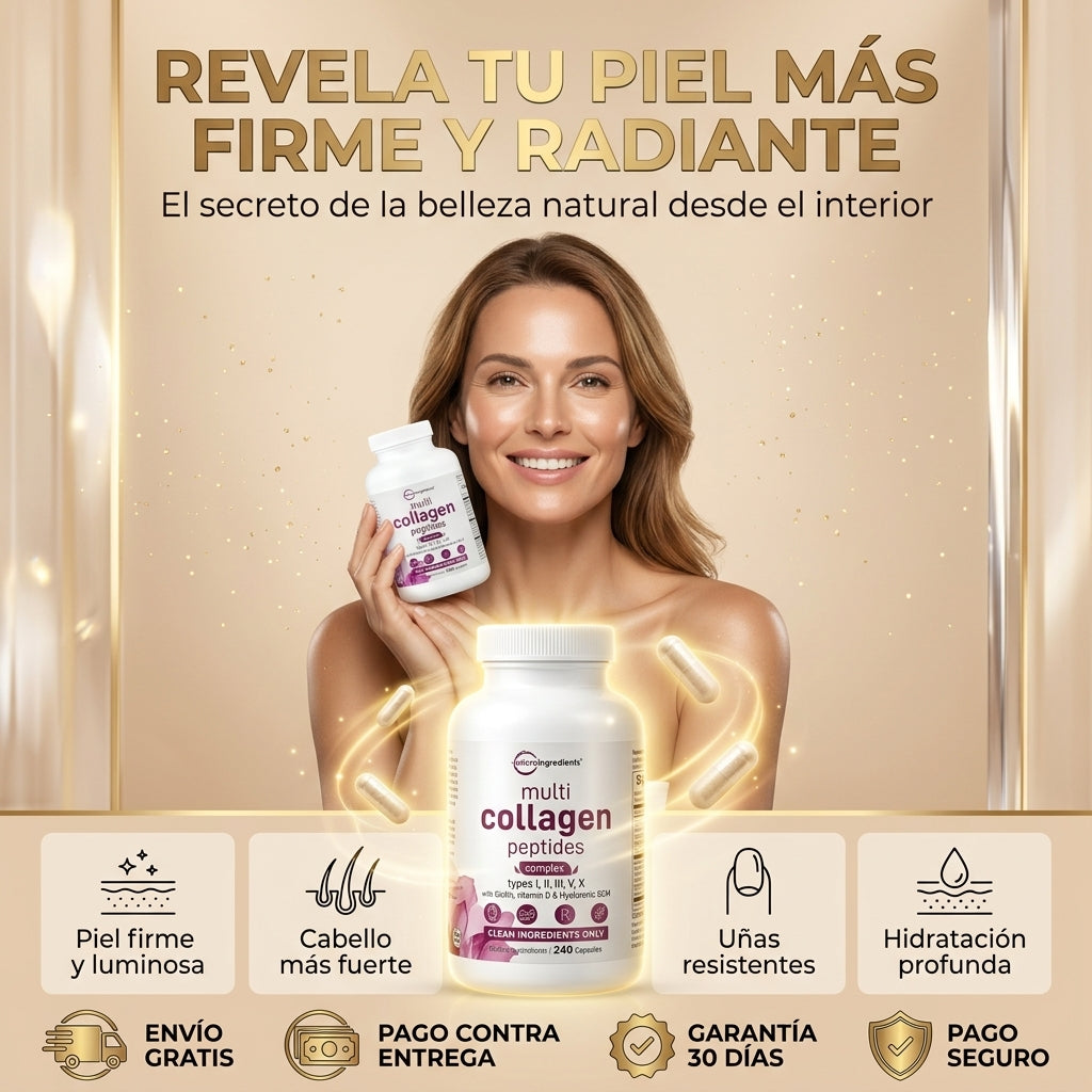 Multi Collagen Complex + Biotina y Ácido Hialurónico – Piel Firme, Cabello Fuerte y Glow Natural