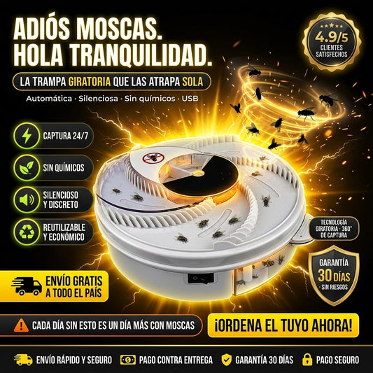 Atrapamoscas Eléctrico Giratorio | Elimina Moscas sin Químicos — Automático y Silencioso