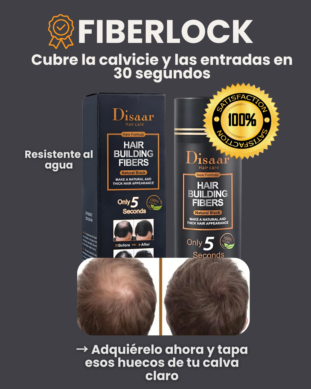 FIBERLOCK PRO  Fibra capilar que tapa la calvicie y las entradas en segundos