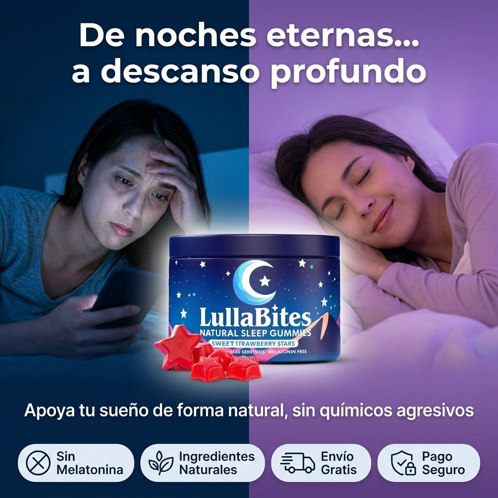 LullaBites Gummies para Dormir Natural – Descansa Profundo, Despierta con Energía Sin Melatonina
