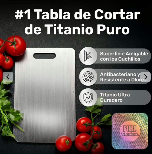 Tabla de cortar de titanio 100% puro: No más microplásticos, bacterias ni cuchillos romos