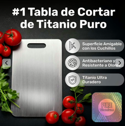 Tabla de cortar de titanio 100% puro: No más microplásticos, bacterias ni cuchillos romos
