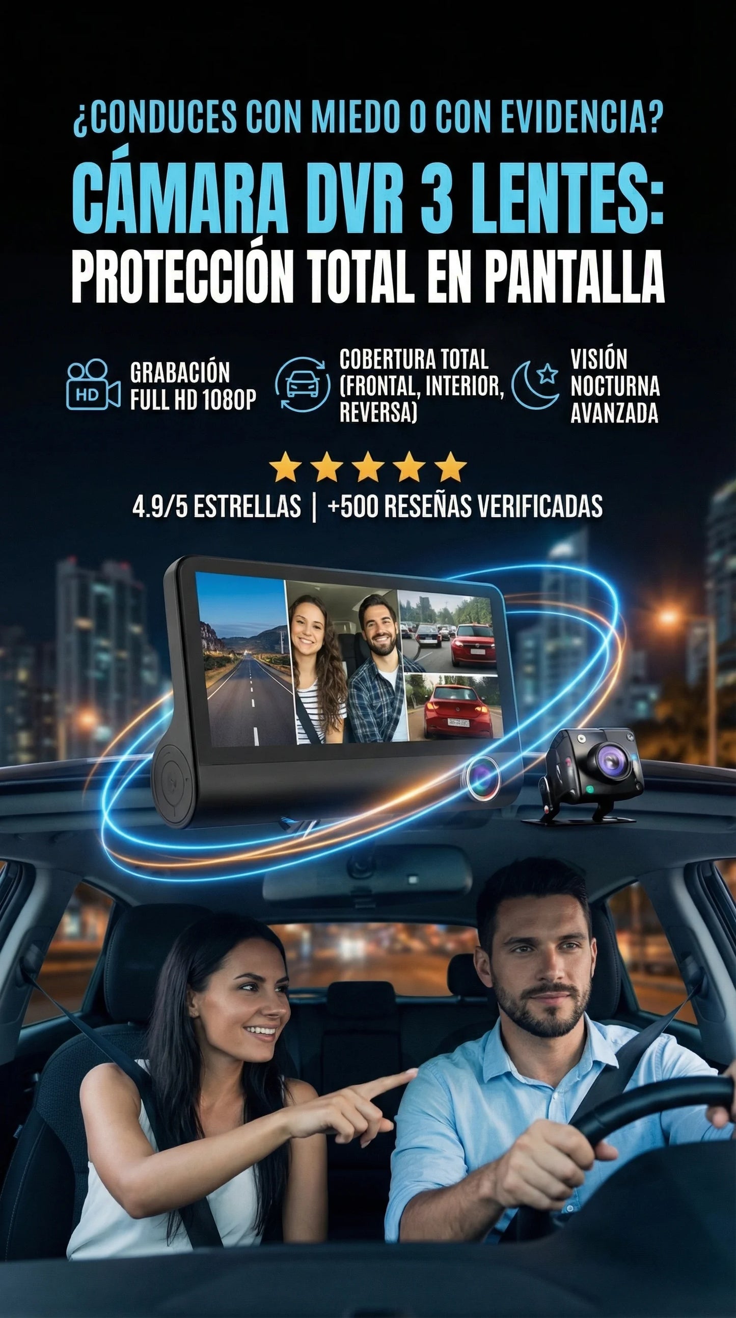 🚨 Camara DVR 3 EN 1– Protección Total Contra Robos y Choques desde el Primer segundo